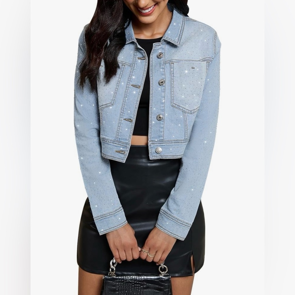 Amazon Luvamia cropped denim jacket with Rhinestones